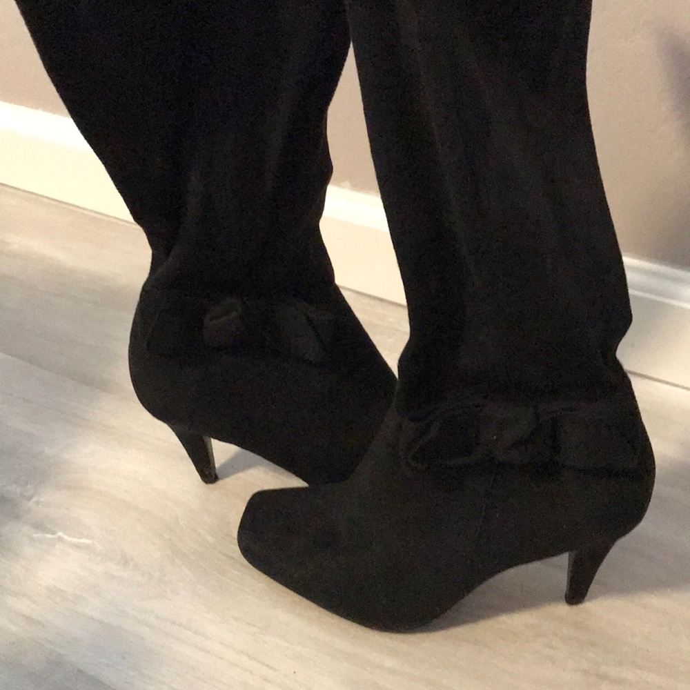 Jessica Simpson black stretch suede with bow boots